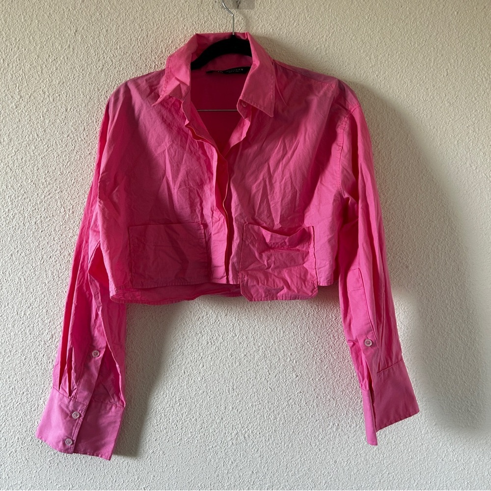 Zara Cropped Button Up Party Office Dressy Casual Date Brunch Women’s Small Pink